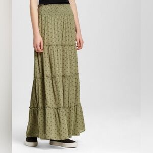 Mossimo Supply Co. Khaki Patterned Maxi Skirt